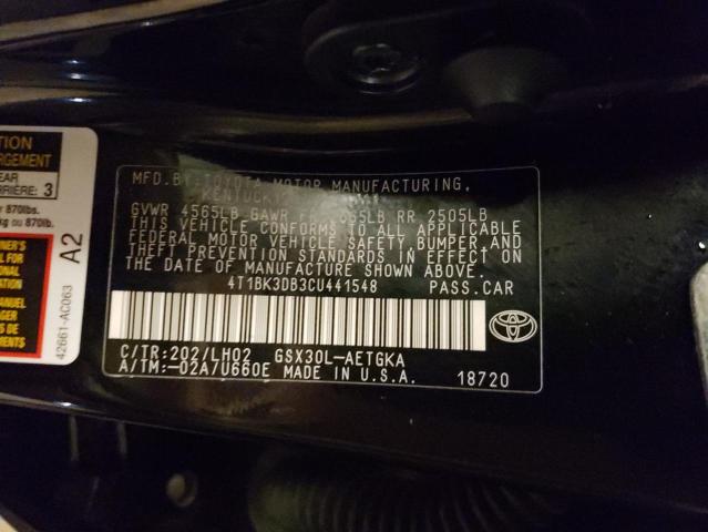 4T1BK3DB3CU441548 - 2012 TOYOTA AVALON BAS BLACK photo 10