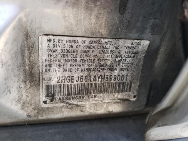 2HGEJ6614YH599001 - 2000 HONDA CIVIC BASE 银色 照片 10