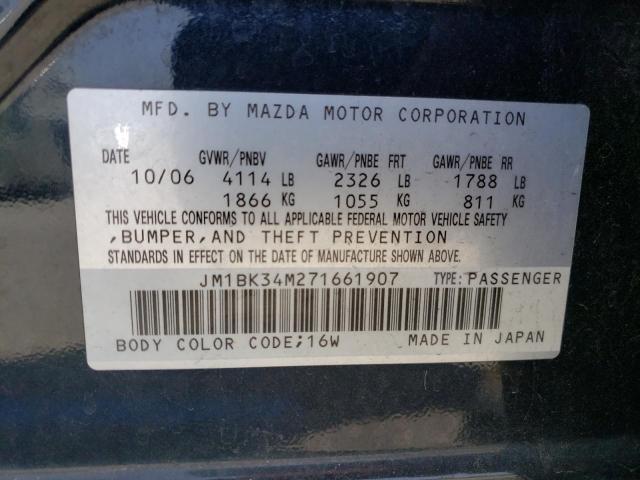 JM1BK34M271661907 - 2007 MAZDA SPEED 3 Qara foto 10