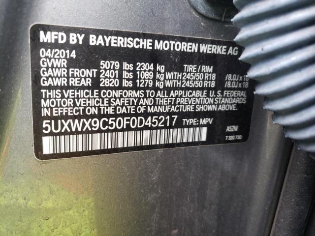 5UXWX9C50F0D45217 - 2015 BMW X3 XDRIVE2 GRAY photo 10