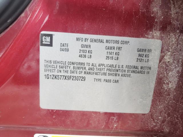 1G1ZK577X9F230729 - 2009 CHEVROLET MALIBU LTZ მუქწითელი ფოტო 10