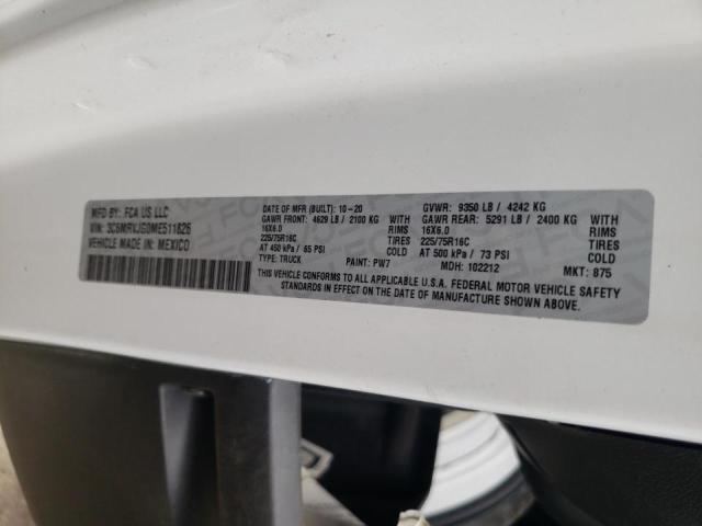 3C6MRVJG0ME511826 - 2021 RAM PROMASTER WHITE photo 10