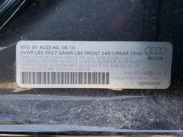 WAUFFAFL5BN017427 - 2011 AUDI A4 BLACK photo 10