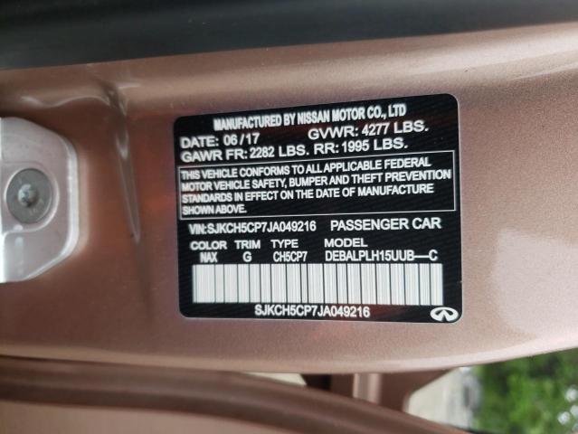 SJKCH5CP7JA049216 - 2018 INFINITI QX30 BASE PINK photo 10