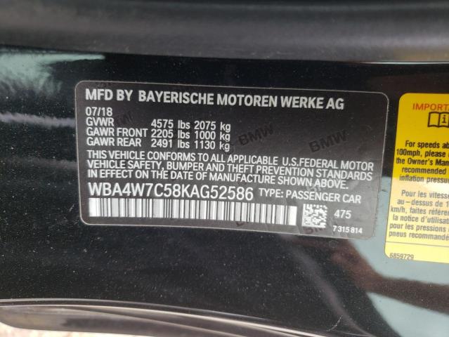 WBA4W7C58KAG52586 - 2019 BMW 440I BLACK photo 10