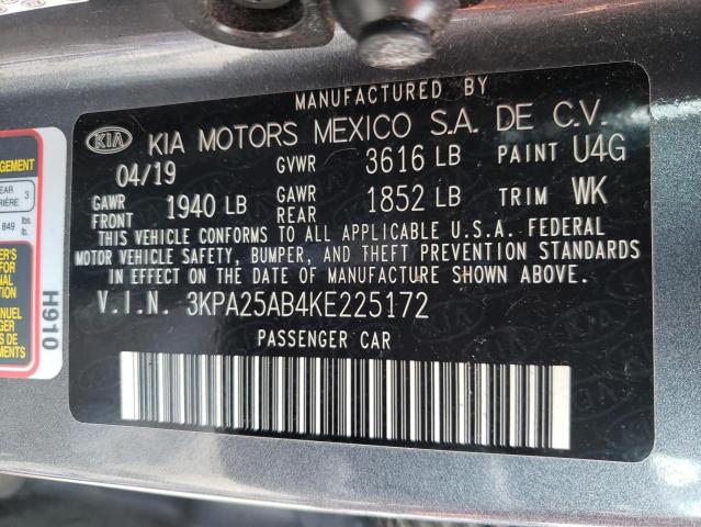 3KPA25AB4KE225172 - 2019 KIA RIO S BLUE photo 10