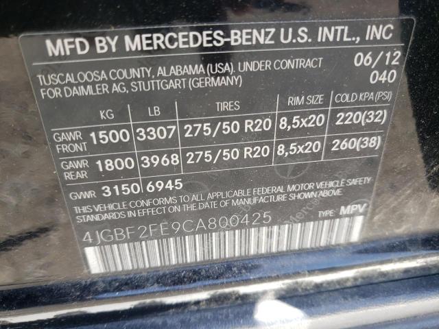 4JGBF2FE9CA800425 - 2012 MERCEDES-BENZ GL 350 BLU BLACK photo 10