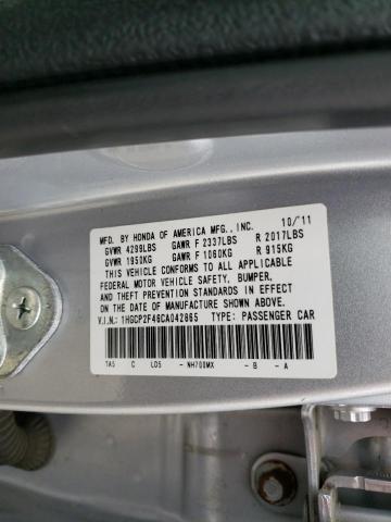 1HGCP2F46CA042865 - 2012 HONDA ACCORD LXP SILVER photo 10