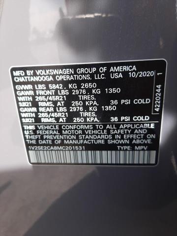 1V2SE2CA8MC201531 - 2021 VOLKSWAGEN ATLAS CROS Серый фото 10