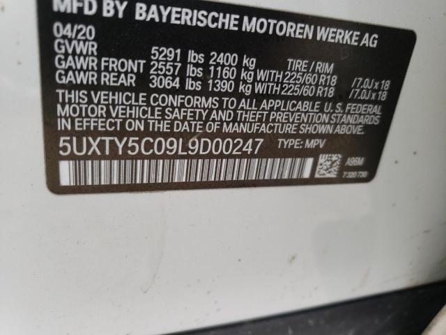 5UXTY5C09L9D00247 - 2020 BMW X3 XDRIVE3 WHITE photo 10