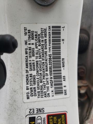 1HGFA16908L020845 - 2008 HONDA CIVIC EXL თეთრი ფოტო 10
