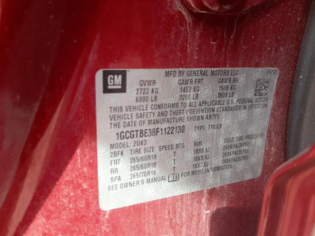 1GCGTBE38F1122130 - 2015 CHEVROLET COLORADO L RED photo 10