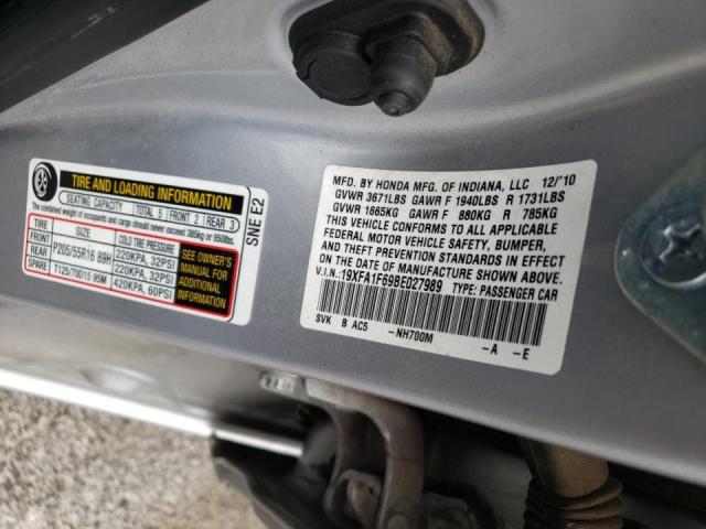 19XFA1F69BE027989 - 2011 HONDA CIVIC LX-S Күміс фото 10