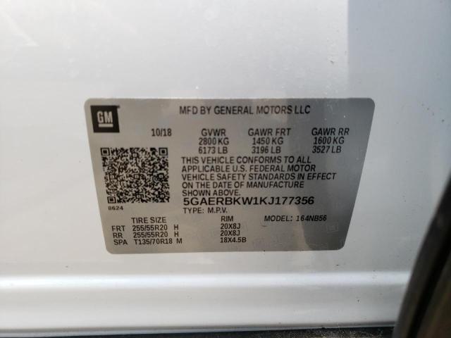 5GAERBKW1KJ177356 - 2019 BUICK ENCLAVE ES WHITE photo 10