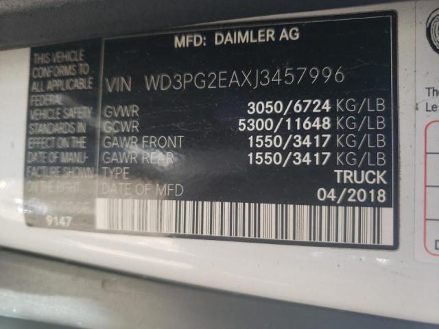 WD3PG2EAXJ3457996 - 2018 MERCEDES-BENZ METRIS WHITE photo 10