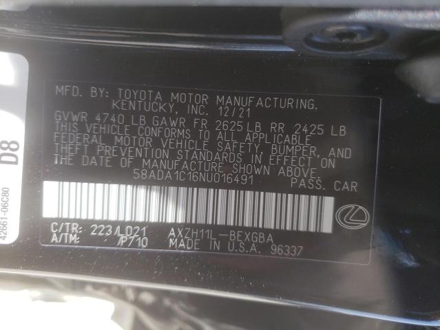 58ADA1C16NU016491 - 2022 LEXUS ES300H BLACK photo 10