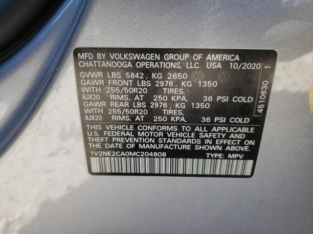1V2NE2CA0MC204808 - 2021 VOLKSWAGEN ATLAS CROS ყვითელი ფოტო 10