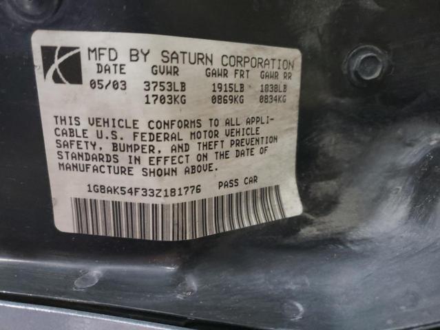 1G8AK54F33Z181776 - 2003 SATURN ION LEVEL BLUE photo 10