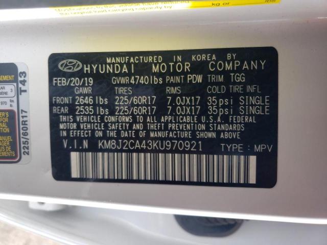 KM8J2CA43KU970921 - 2019 HYUNDAI TUCSON SE WHITE photo 10