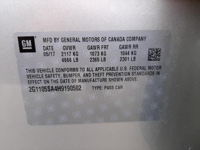 2G1105SA4H9190502 - 2017 CHEVROLET IMPALA SILVER photo 10