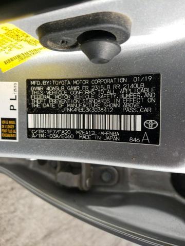 JTNK4RBE3K3038412 - 2019 TOYOTA COROLLA SE SILVER photo 10