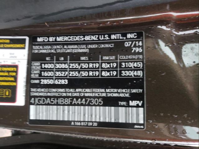 4JGDA5HB8FA447305 - 2015 MERCEDES-BENZ ML 350 4MA TAN photo 10