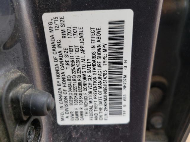 2HKRM3H49GH514785 - 2016 HONDA CR-V SE GRAY photo 10