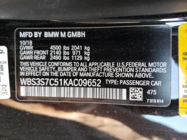 WBS3S7C51KAC09652 - 2019 BMW M4 CS BLACK photo 10