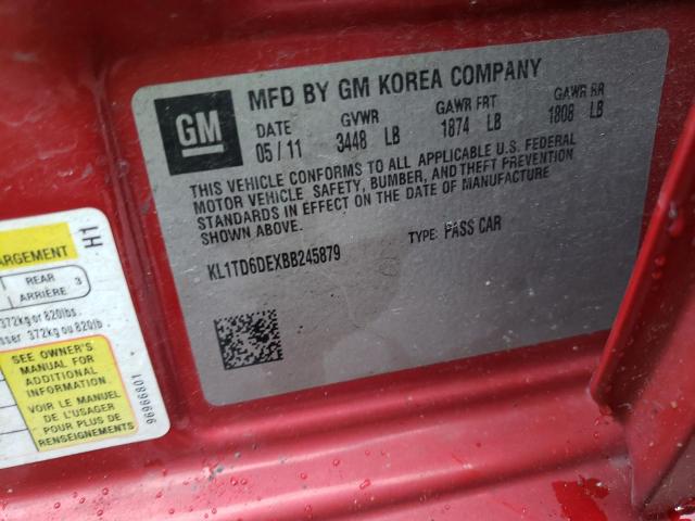 KL1TD6DEXBB245879 - 2011 CHEVROLET AVEO LS 红色 照片 10
