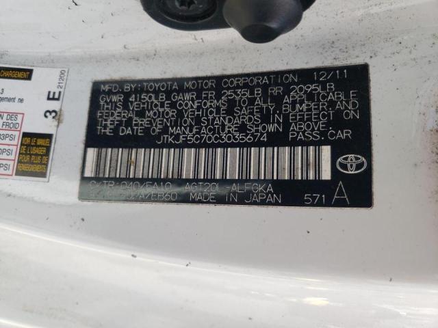 JTKJF5C70C3035674 - 2012 TOYOTA SCION TC 白色 照片 10