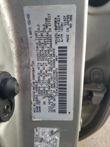 JTEHF21A120064874 - 2002 TOYOTA HIGHLANDER SILVER photo 10