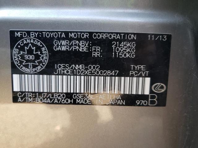 JTHCE1D2XE5002847 - 2014 LEXUS IS 350 SILVER photo 10