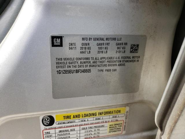 1G1ZE5EU1BF348805 - 2011 CHEVROLET MALIBU LTZ ვერცხლისფერი ფოტო 10