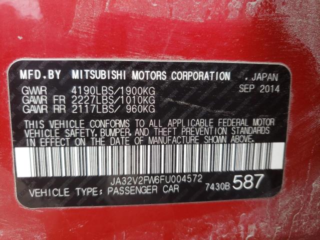 JA32V2FW6FU004572 - 2015 MITSUBISHI LANCER SE RED photo 10