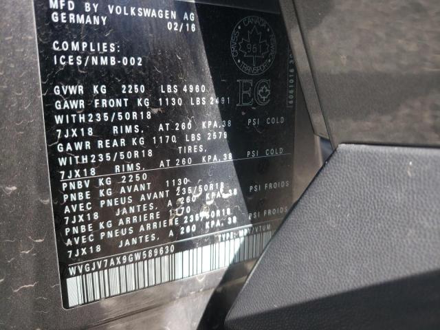 WVGJV7AX9GW589630 - 2016 VOLKSWAGEN TIGUAN COM 灰色 照片 10