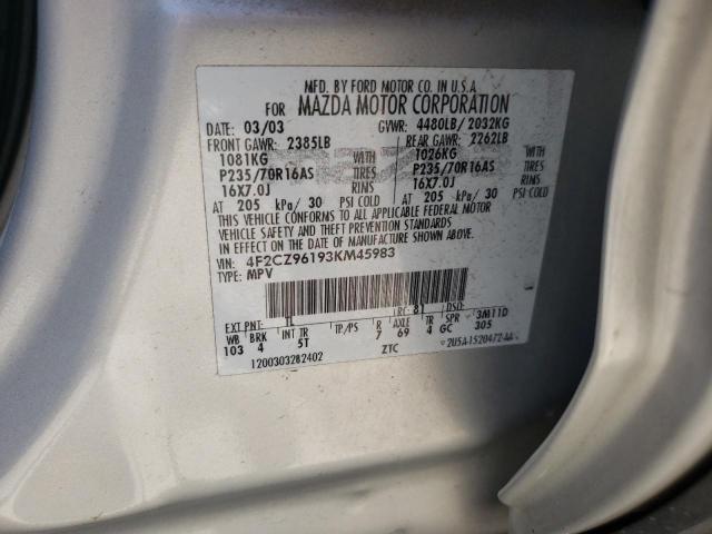 4F2CZ96193KM45983 - 2003 MAZDA TRIBUTE ES 银色 照片 10