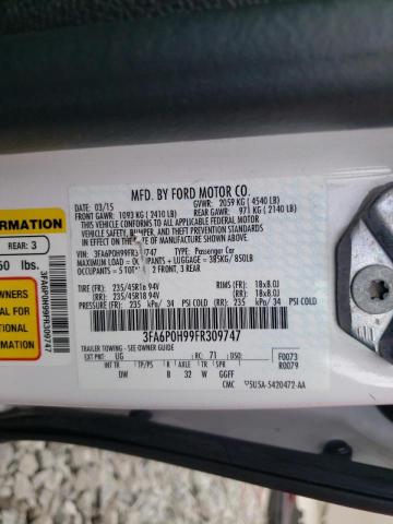 3FA6P0H99FR309747 - 2015 FORD FUSION SE WHITE photo 10