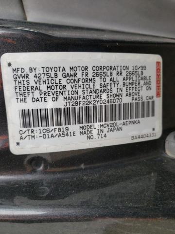 JT2BF22K2Y0246070 - 2000 TOYOTA CAMRY CE GRAY photo 10