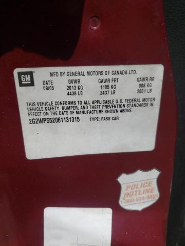 2G2WP552061131315 - 2006 PONTIAC GRAND PRIX ბურგუნდია ფოტო 10