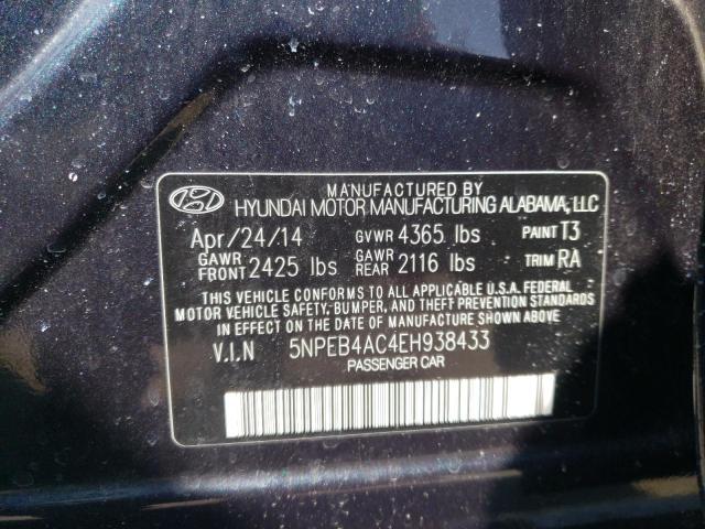 5NPEB4AC4EH938433 - 2014 HYUNDAI SONATA GLS BLUE photo 10