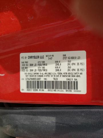 1D7HW78N08S516097 - 2008 DODGE DAKOTA TRX RED photo 10