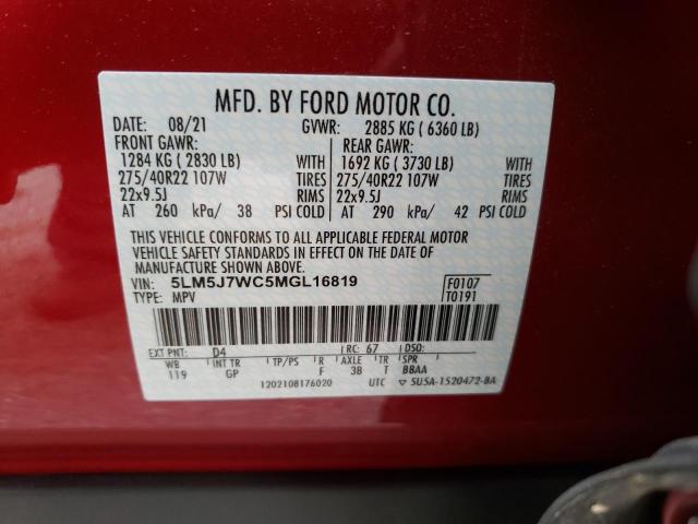 5LM5J7WC5MGL16819 - 2021 LINCOLN AVIATOR RE RED photo 10