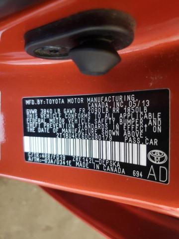 2T1BU4EE6DC080179 - 2013 TOYOTA COROLA ORANGE photo 10