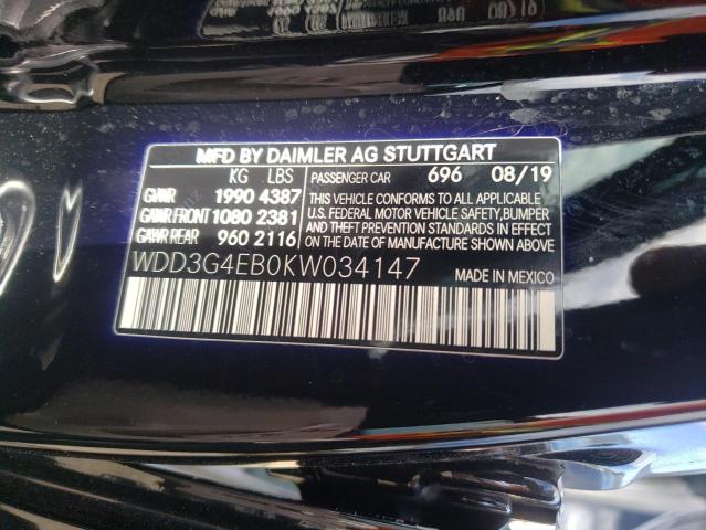 WDD3G4EB0KW034147 - 2019 MERCEDES-BENZ A 220 BLACK photo 10