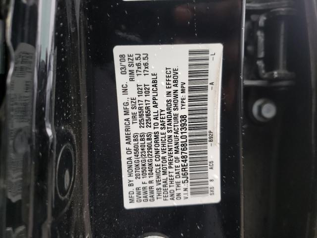 5J6RE48768L013938 - 2008 HONDA CR-V EXL BLACK photo 10