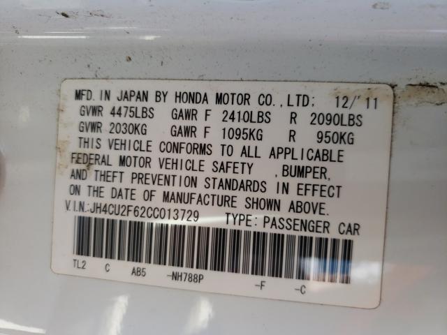 JH4CU2F62CC013729 - 2012 ACURA TSX TECH WHITE photo 10