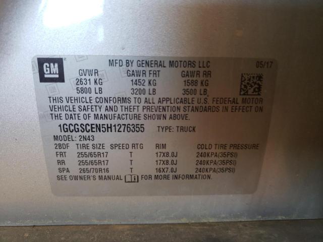 1GCGSCEN5H1276355 - 2017 CHEVROLET COLORADO L SILVER photo 10