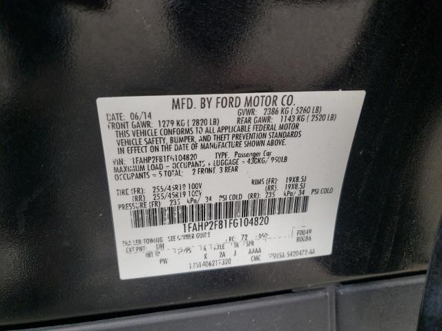 1FAHP2F81FG104820 - 2015 FORD TAURUS LIM BLACK photo 10