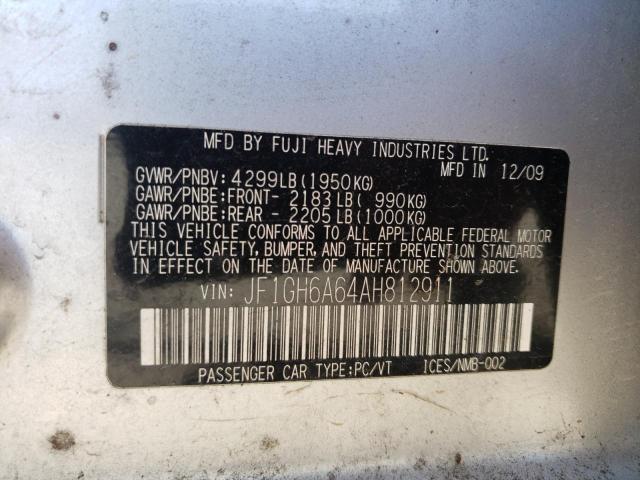 JF1GH6A64AH812911 - 2010 SUBARU IMPREZA 2. SILVER photo 10