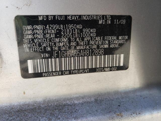 JF1GH6A65AH812898 - 2010 SUBARU IMPREZA 2. SILVER photo 10